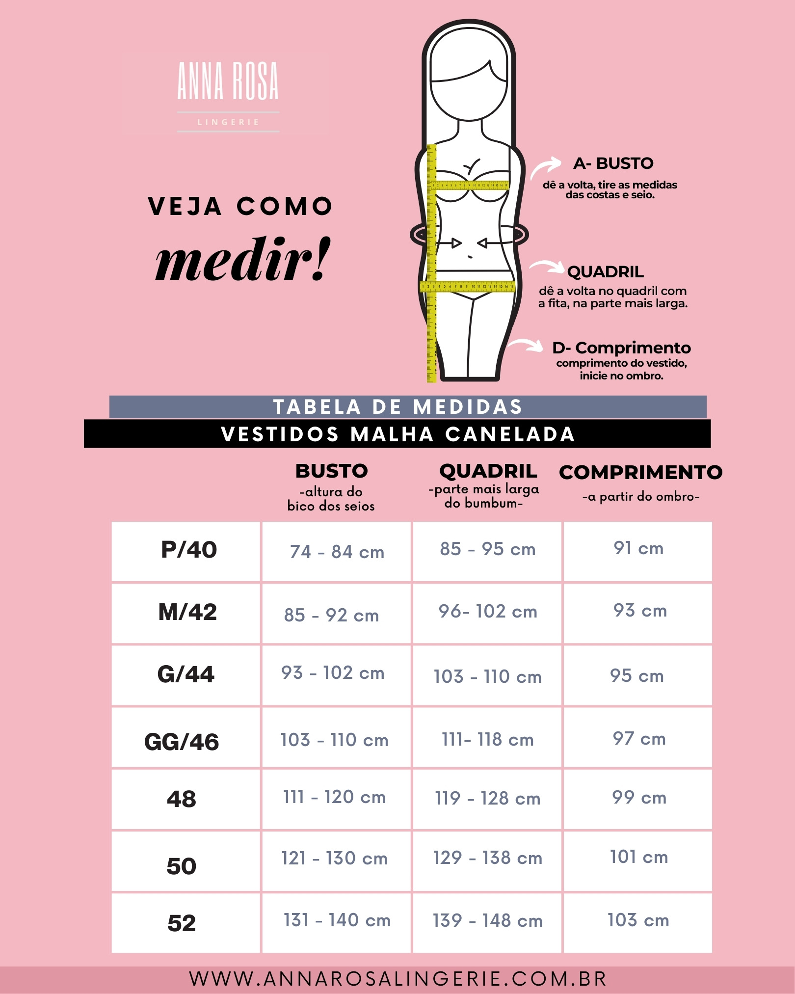 TABELA DE MEDIDAS MALHA CANELADA